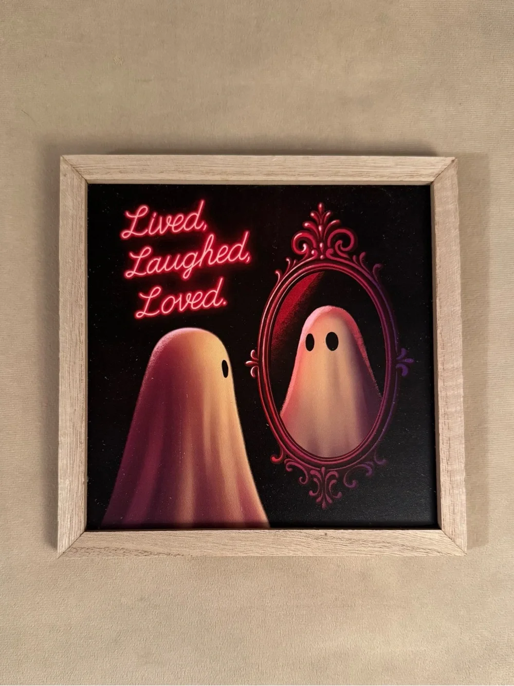 Target Bullseye Playground Lived, Laughed, Loved Pink Ghost Halloween Art NWT